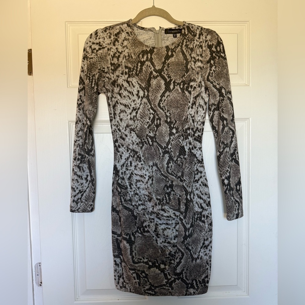 Dynamite Gray and Black Patterned Dress